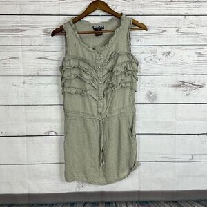 Neslay‎ Paris Tunic Womens Small Beige Minimalist Ruffles Pockets Boho Peasant